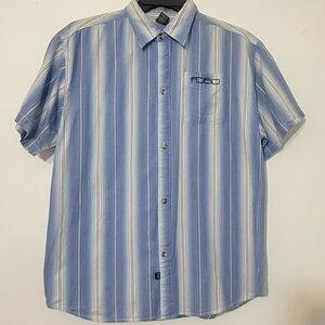 FUBU The Collection Striped Button Up Shirt Logo Pocket Men’s XL